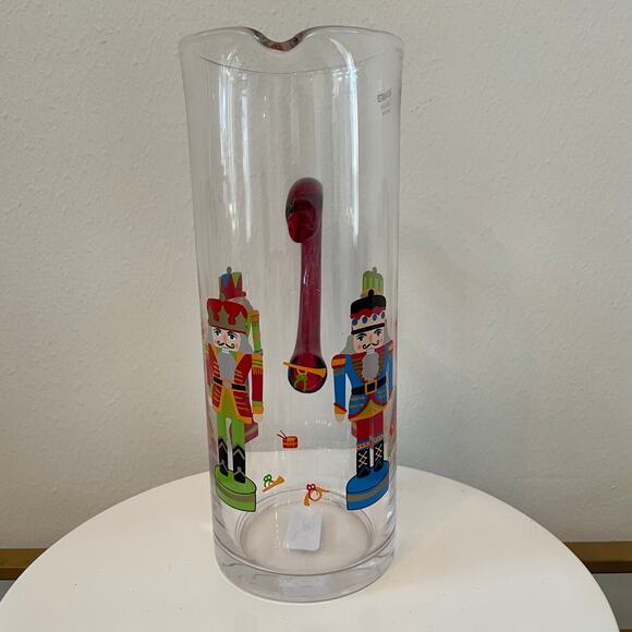 Hand Painted CHRISTMAS Nutcracker Glass Pitcher Chic Holiday Barware New - Picture 3 of 12